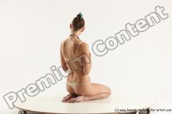 Underwear Woman White Sitting poses - ALL Athletic long brown Sitting poses - on knees Multi angle poses Academic